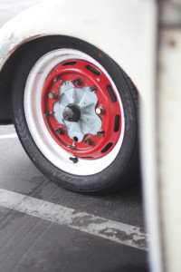 "These are "Smart Car tires" which when you narrow the beam and lower the car, it doesn't hit the headlight buckets when you turn, unlike when you use the traditional 135s," said Peña, "it's wider with more meat on the ground to provide a much smoother ride." The 155-60-15 size tires are $25 cheaper than the standard 135s.